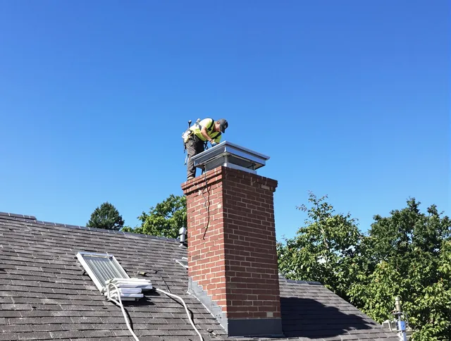 North Port Chimney Sweep technician measuring a chimney cap in North Port, FL