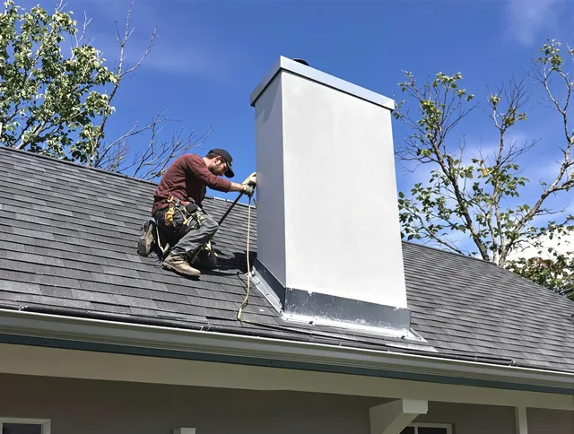 North Port Chimney Sweep team member finishing chimney construction in North Port, FL