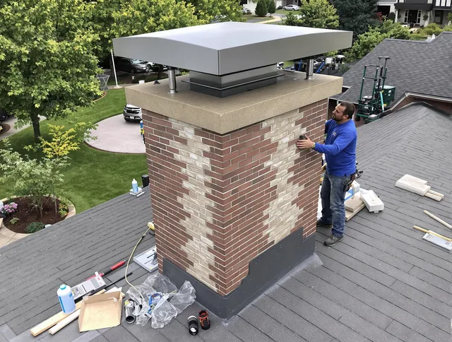 North Port Chimney Sweep team working on a custom chimney remodel in North Port, FL