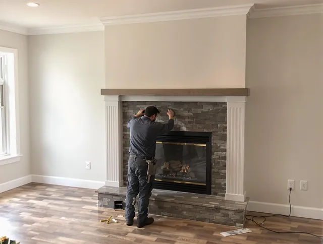 North Port Chimney Sweep finishing a custom fireplace install in North Port, FL